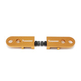 Yoshoka Two-Hole Chain Tensioner by SSS Racing, orange anodized aluminum, black fasteners, two holes, compact precision mount.