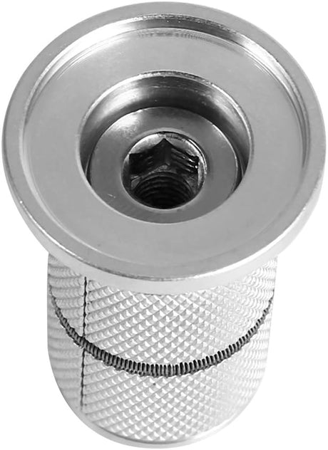Compression Plug 1-1/8" For Carbon Forks, silver aluminum knurled body, hex bolt, chrome finish, BMX racing