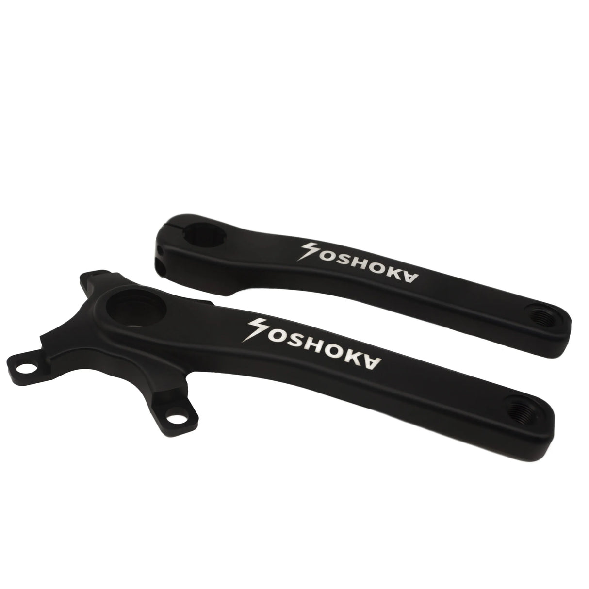 Yoshoka 2-Piece Cranks (HX2) matte black aluminum, silver logo, CNC-machined edges, rugged race-ready aesthetic by SSS Racing