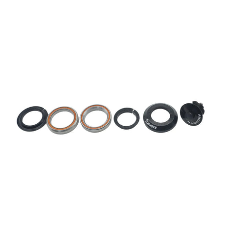 Yoshoka Integrated Headset 1-1/8" black aluminum rings, orange seals, silver bearings, compact steel cap—SSS Racing logo.