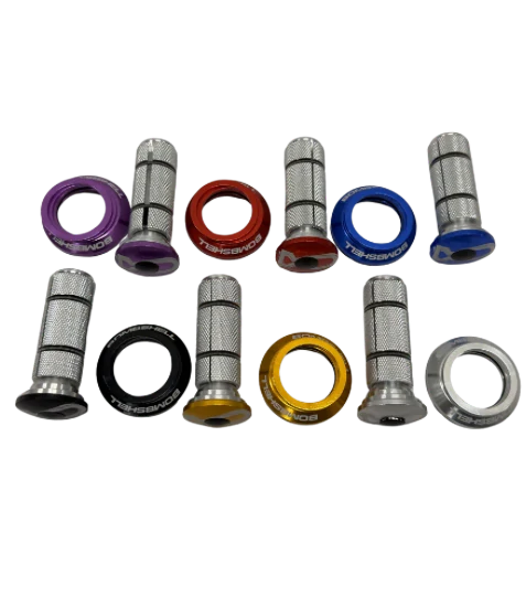 SSS Racing Bombshell Integrated Headset- Complete Set (Tapered) with anodized purple, red, blue, gold cups and silver spacers