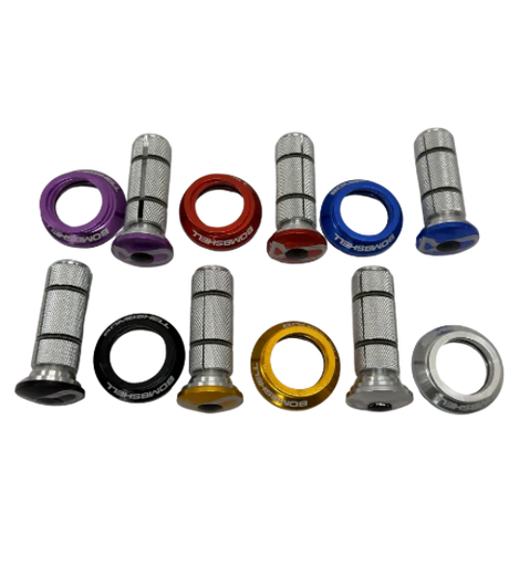 SSS Racing Bombshell Integrated Headset- Complete Set (Tapered) with anodized purple, red, blue, gold cups and silver spacers