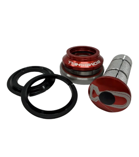 Bombshell Integrated Headset- Complete Set (Tapered) SSS Racing red anodized top cap black seals silver mesh rings alloy.!