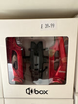 SSS Racing Box Three V-Brake 85mm (Short) red anodized aluminum caliper with black arms and silver hardware, bold logo mark
