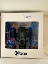SSS Racing Box Three V-Brake 85mm (Short) blue anodized aluminum arms, black hardware, boxed packaging with clear window