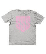 SSS Racing Kids Tee (Unisex T-Shirt) in light gray with pink geometric back logo; soft cotton blend fabric and bold emblem.