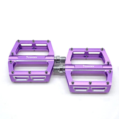Yoshoka Race Pedal YSA-BRP303 by SSS Racing, purple anodized aluminum pedals with silver bolts and hollow grip faces,textured.