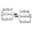 Yoshoka Race Pedal YSA-BRP303 by SSS Racing: silver aluminum platform pedals with textured grips, stainless bolts, dual-entry.