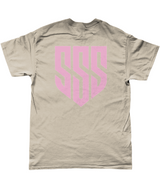 SSS Racing Tee (Unisex T-Shirt) cotton tee with bold pastel pink shield logo centered, breathable fabric, premium quality!