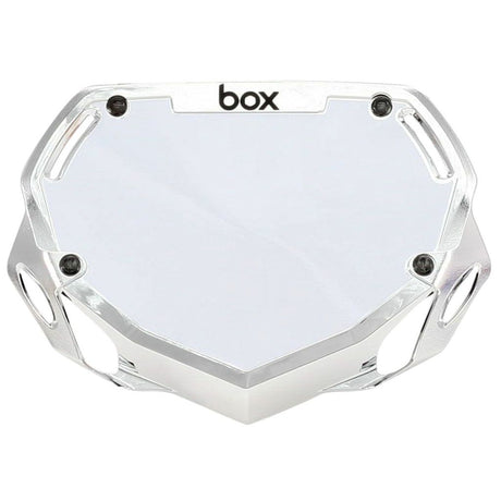 SSS Racing Box Two BMX Number Plates (Chrome) chrome aluminum plates with black screws, reflective hexagonal frame. glossy