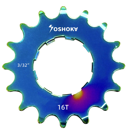Colorful Oil slick sprocket with 'Yoshoka' branding on a white background