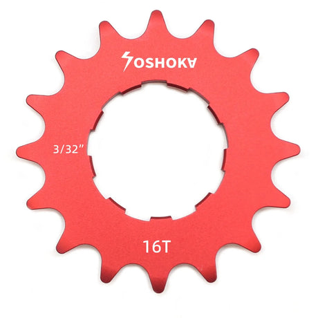 Red bicycle sprocket with 'Yoshoka' branding on a white background