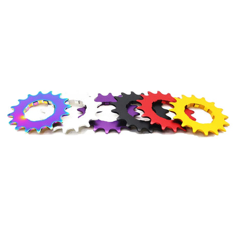 Set of colorful BMX racing sprockets on a white background