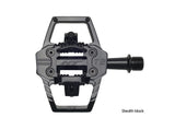 SSS Racing HT T2-SX BMX Racing Clip Pedals in stealth black aluminum alloy with steel axle textured paddles hex designed.