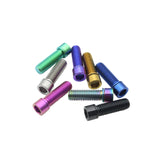 Yoshoka Titanium M8 Stem Bolts by SSS Racing in rainbow anodized colors, titanium alloy, hex socket heads, blue-green finish.