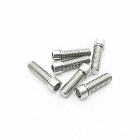 Yoshoka Titanium M8 Stem Bolts with bright silver titanium finish, hex socket heads, polished shine, SSS Racing durability.