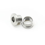 Yoshoka Titanium Chainring Bolts (8.5x4mm) by SSS Racing, silver titanium, hex-drive head, knurled flange, precise finish.