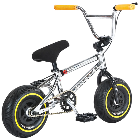 Wildcat Mini Bmx OG3A Galaxy Yellow (Mini Rocker) frame, black saddle, yellow rims, compact triangular frame, orange bars