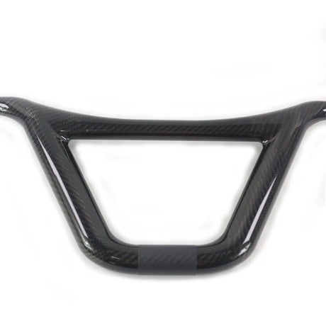 Yoshoka black carbon bmx handlebars 8” rise on a white background. 
